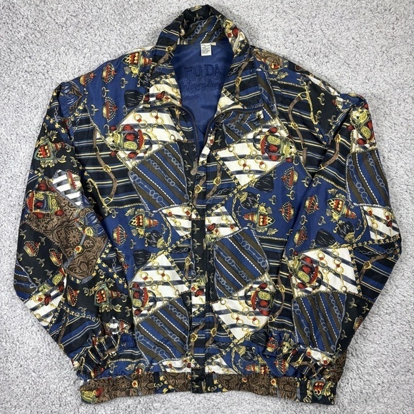 Vintage Silk Jacket Womens Extra Large Crown Bomber Fuda International Zip Up - Picture 1 of 5